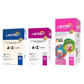 Kit Vitamina Para a família Lavitan A-Z Homem 60 Comprimidos + A-Z Mulher 60 comprimidos + Infantil (240ml tutti frutti) (1)