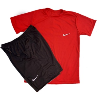 Kit 1 Camiseta Masculina Dry Fit Academia + 1 Bermuda Esportiva bordada treino - Conjunto