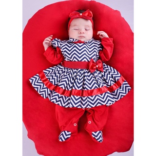 Saida de Maternidade Para Bebe Menina Rebeca Chevron 04 peças Vermelha Roupas de Bebê (1)