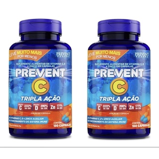 kit 2 Prevent Vitamina C D Zinco tripla ação c/150Caps Prevent Pharma
