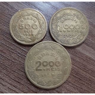 lindas moedas 500, 1.000 e 2.000 Réis 1939.