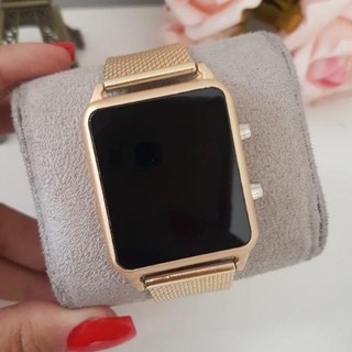 Relógio Digital led dourado feminino quadrado watch moda