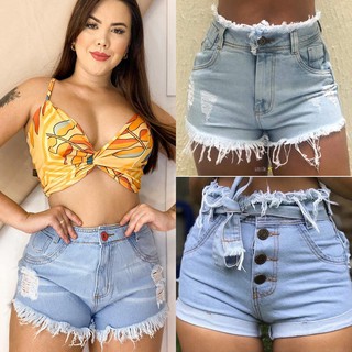 short jeans cintura alta kit com 4und preço de fabrica mega promoção moda blogueira modinha lançamento bermuda feminina de mullher