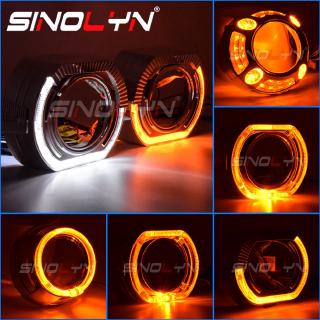 LED Switchback Dual Colors Angel Eyes Halo Shrouds For Bi-Xenon Projector Lens 2.5''/3.0'' Hella/Q5 Mask Covers Bezels