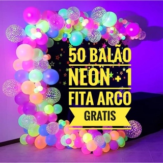 50 Unid Balão Neon 9 Pol + 1 Fita Arco Descontruido Bexiga. (1)