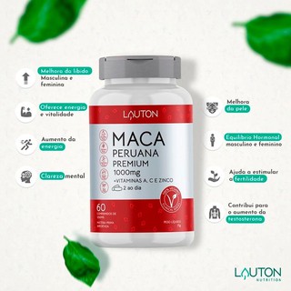 Maca Peruana Premium 1000 Mg com Vitamina A, C e Zinco - 60 comprimidos Concentrados Lauton (3)