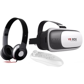 Kit Óculos Realidade Virtual Vr Box 3D + Headfone Stereo + Controle Bluetooth Envio Imediato