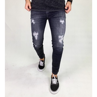 Calça Jeans Masculina Rasgada Premium Skinny Elastano Lycra Stretch Promoção