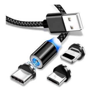 Cabo usb Magnético 3 Em 1 Cabo USB v8 comum, USB Tipo-C ou Lightning/ioi/android