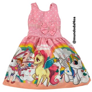 Vestido infantil Unicórnio/ arco-íris- Vestido festa/menina/temático