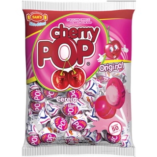 Pirulito Cherry Pop Cereja Recheio Chiclete c/50 - Sams