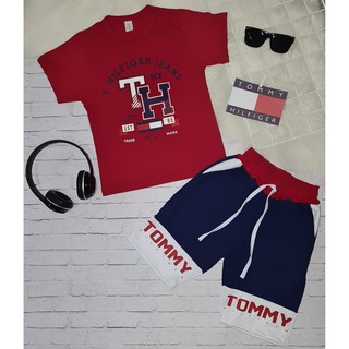 Conjunto Infantil Masculino Tommy, Camisa Vermelha + Bermuda com Bolso. (1)