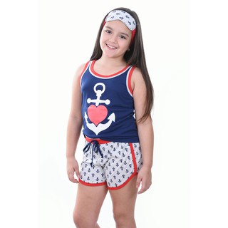 Pijama Baby Doll Ayron Marinheira Curto Feminino Infantil Personagens Malha PV Filha