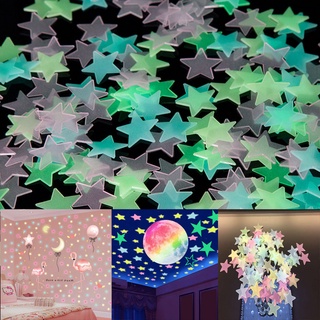 100 peças de arte de adesivo de parede com estrelas luminosas para decoração de quartos infantis (várias opções de cores)