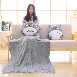 Multifuncional Japão Totoro Pelúcia Bonito Flanela Macia Travesseiro Com Cobertor 3 Em 1 Stuffed Hand Warmer Almofada Menina Presente Do Valentim (2)