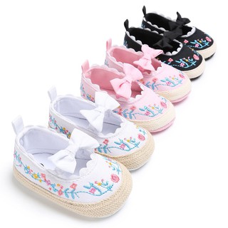 Newborn Baby Girls Shoes Princess Cute Mary Jane Bow First Walkers Crib Bebe Soft Soled Anti-Slip Kids Shoes White