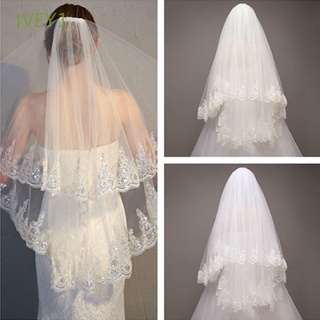 IVEY1 Lace Appliques Handmade Shiny 1.5M Two Layer White Beige Bridal Veil Wedding Veil/Multicolor