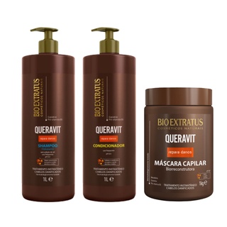 Kit Shampoo Hidratante, Condicionador e Máscara Queravit Bio Extratus - 1L
