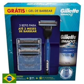 Kit Gillette Mach 3 AQUA GRIP - Aparelho recarregável + 3 refis + 1 Gel de barbear (7500435147958)