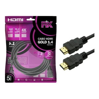 Cabo HDMI Pix Gold 1.4 4K 5 Metros TV Video-Game Monitor
