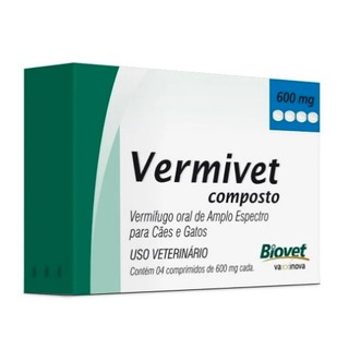 Remédio Vermivet Composto 600mg Vermifugo Cães E Gatos Caixa com 4 Comprimidos