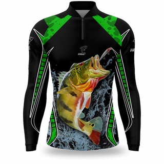 Camisa Pesca Manga Longa esportiva Tecido Com Protecao Solar UV 50 Camiseta de Pescaria Traira Tucunare