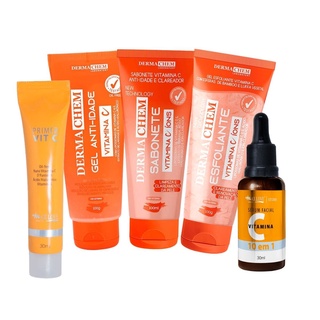 Kit Skincare Vitamina C Sabonete Gel Esfoliante Creme Facial e Sérum Facial Dermachem