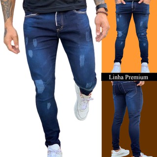 Calça Jeans Masculina Super Skinny Ziper Rasgada Linha Premium