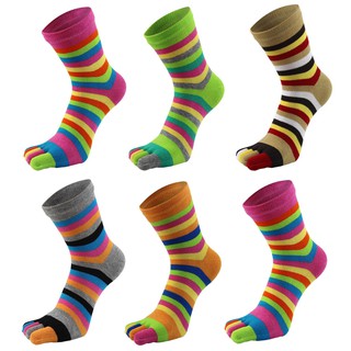 6 Pairs Women Cotton Five Finger Socks Rainbow Striped Toe Separated Hosiery (2)