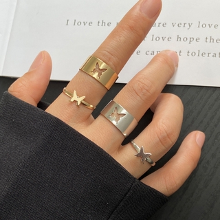 2pcs/set Fashion Simple Hollow Couple Friends Ring Set Retro Creative Butterfly Ring Set Jewelry Accessories Gift