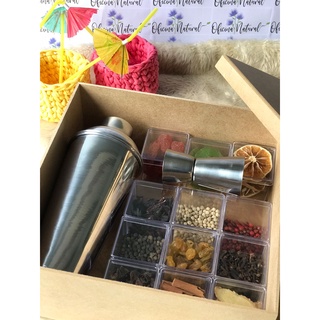 Kit Gin com coqueteleira e dosador + caixa presenteável, especiarias para gin