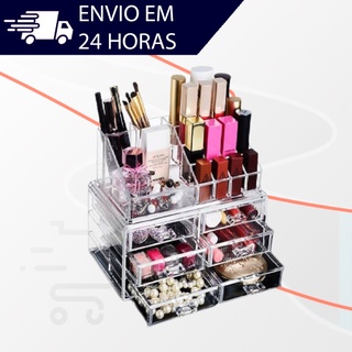 Porta maquiagem organizador de acrílico com 6 gavetas para cosméticos pincéis caixa