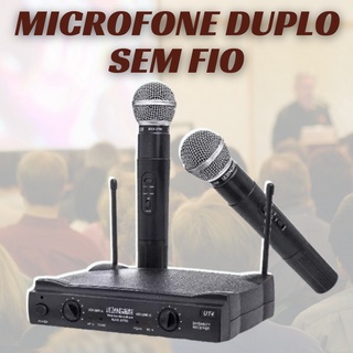 Par De Microfone Sem Fio Profissional UHF Duplo Bivolt 60m Microfone sem Fio Duplo Profissional Eventos Igreja Palestra Escola