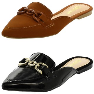 kit 2 pares mule femininos sapato sapatilha correntinha original (1)