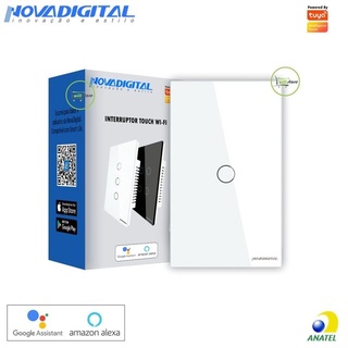 Interruptor Inteligente Touch Wifi Com RF 433Mhz 01 Botão - Branco - Nova Digital Google Home/Amazon Alexa