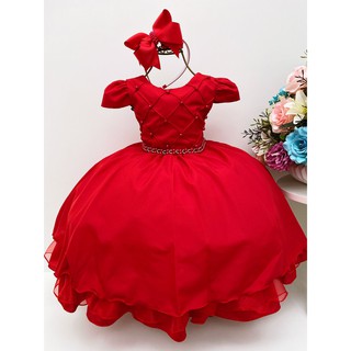 Vestido Infantil Vermelho Princesa Daminha Florista Natal