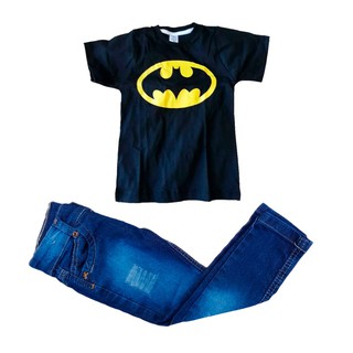 Conjunto Camiseta Herói Batman Com Calça Jeans