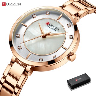 Curren Senhoras Relógios Moda Elegante De Quartzo Em Ouro Rosa De Aço 9051
