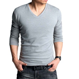 blusa masculina gola formato V excelente qualidade manga longa 100% algodão fio 30.1 penteado
