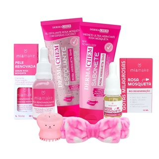 Kit Skin Care Limpeza Pele Pele Seca Rosa Mosqueta 6 Itens c/ Faixa e Esponja (1)