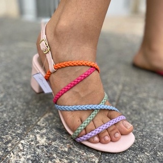 Sandália de Salto Feminina Colorida Moda Confort Verão Original