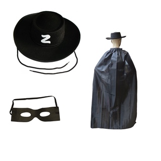 Kit Fantasia Zorro Chapéu, Capa e Máscara Cosplay Adulto