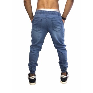 calça masculina Jeans azul médio jogger barata (2)