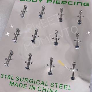 piercing labret queixo 8mm /10mm/12mm bolinha aço prata kit com 12 unidades cartela#BDQ