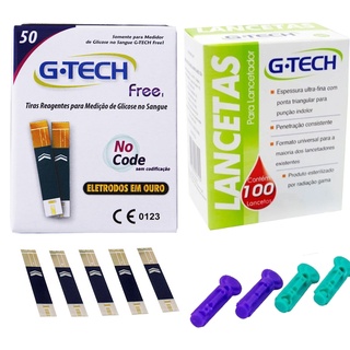 Kit 50 tiras de medir glicose G-Tech Free + 100 lancetas para lancetador gtech - medir glicemia