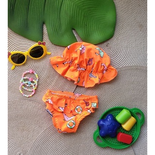 Roupa de Praia Biquíni para Bebês Meninas com Chapéu Infantil Banho de Sol (8)