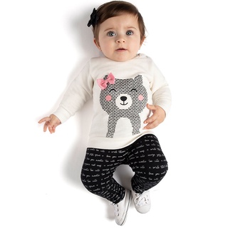 Roupa Bebê Menina Conjunto Moletom Infantil de Inverno Blusa e Calça Legging Preta (1)