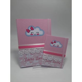 Kit capa para caderneta de Vacina e certidão de nascimento Pequena nuvem rosa