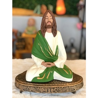 Jesus Cristo Meditando (24cm) - manto verde