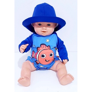Conjunto com Chapéu Bebe menino proteção UV 50+ camiseta e sunga de 3 meses a 24 meses (1)